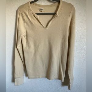 Pact V-Neck Waffle Knit Sweater in Cream